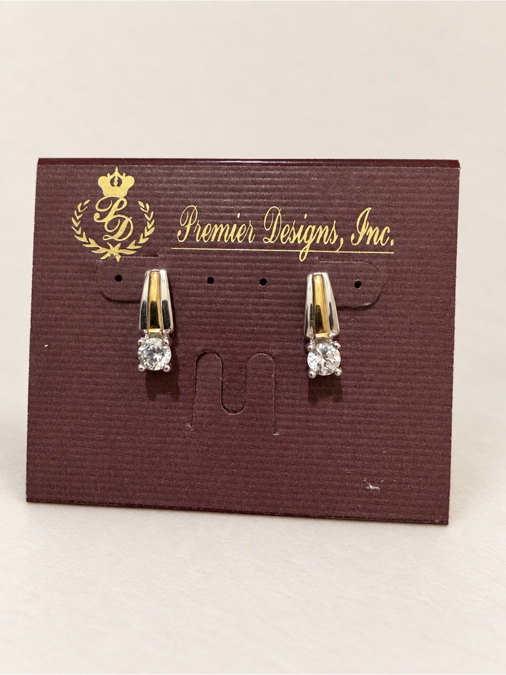 Premier Designs Two Tone CZ Crystal Earrings Gold Silver Vintage New